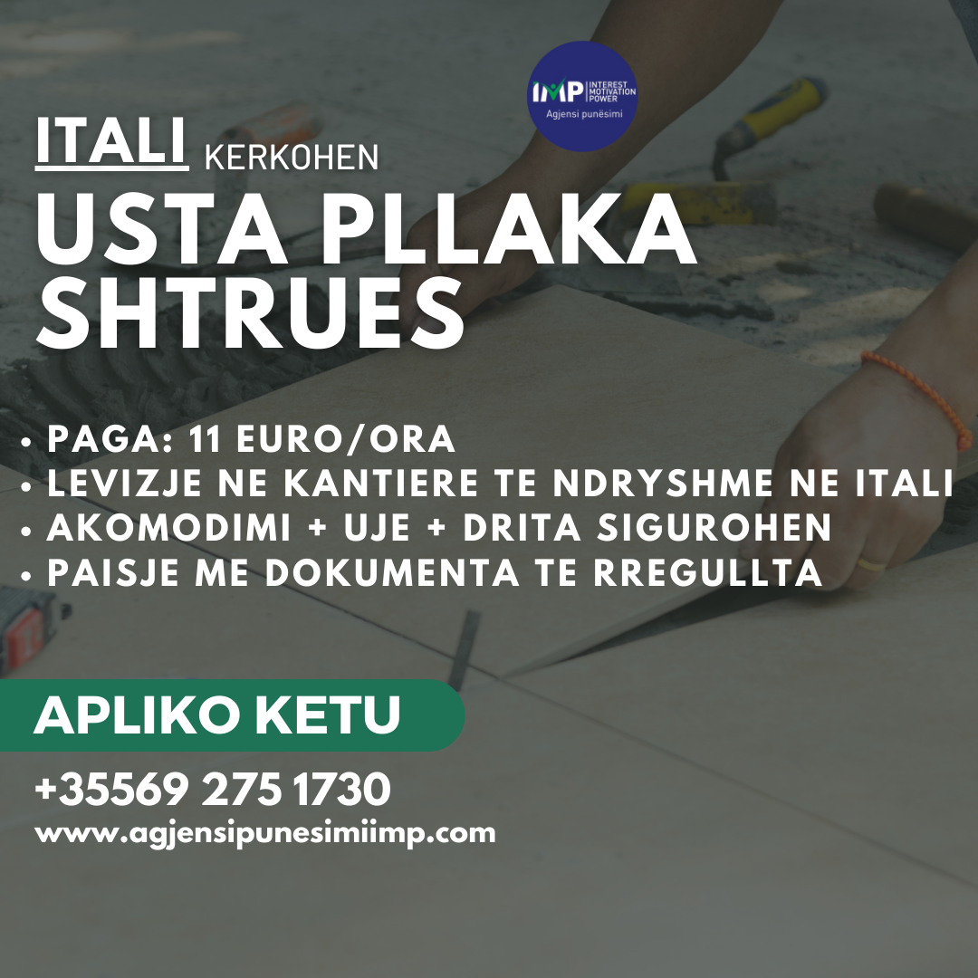 Itali, Kerkohet Usta Pllaka Shtrues , Paga 11 Euro/ora, Akomodimi I Perfshire