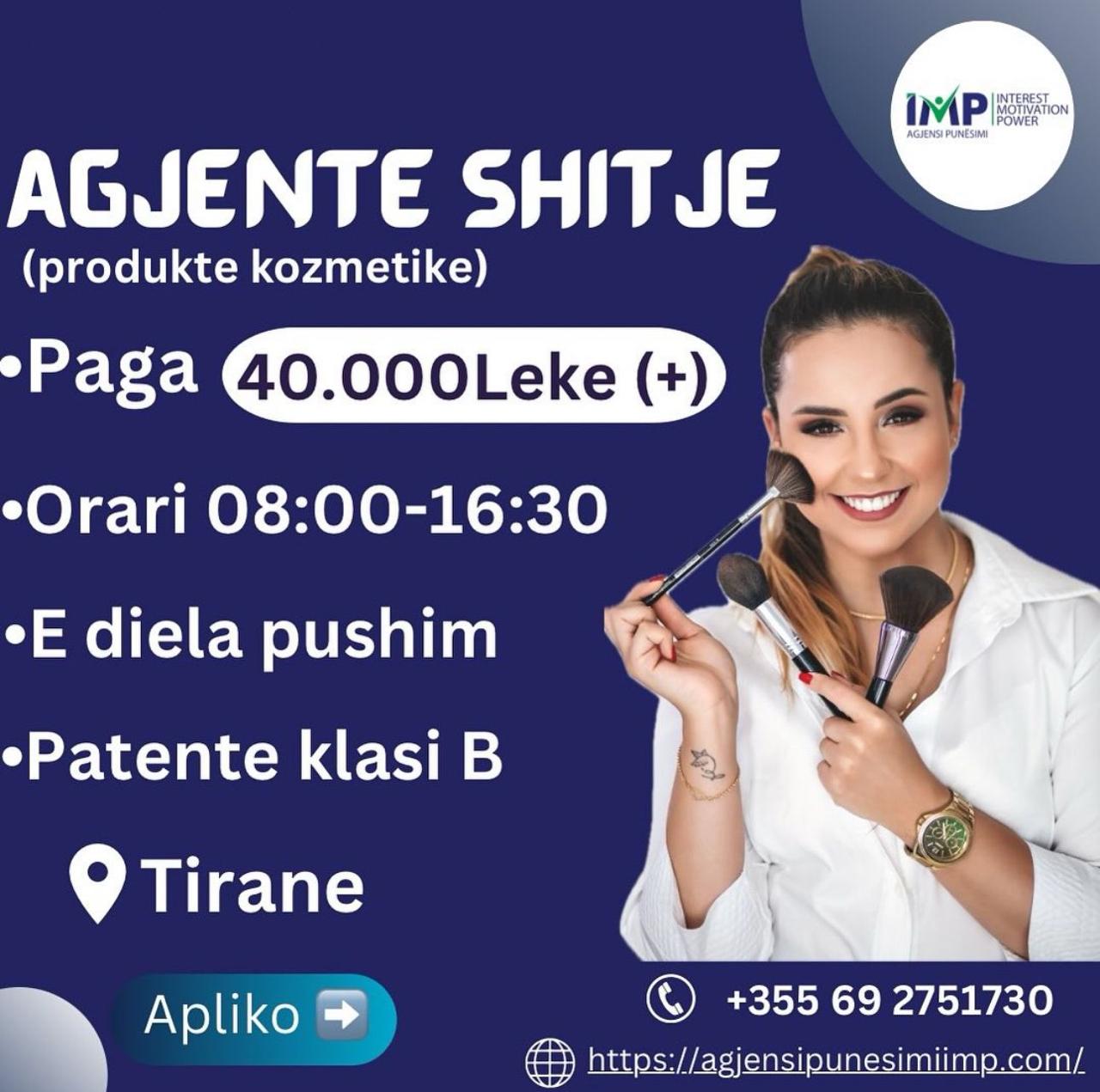 Agjente Shitje Per Produkte Kozmetike, Paga 40.000 Leke + Bonuse, Tirane