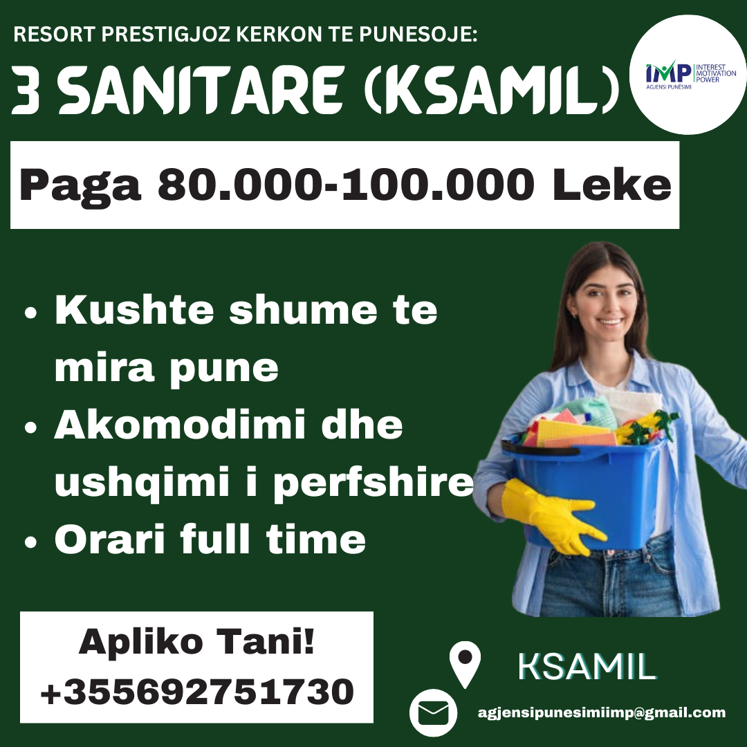 Resort Prestigjoz Kerkon Te Punesoje 3 Sanitare, Paga 80.000-100.000 Leke, Ksamil