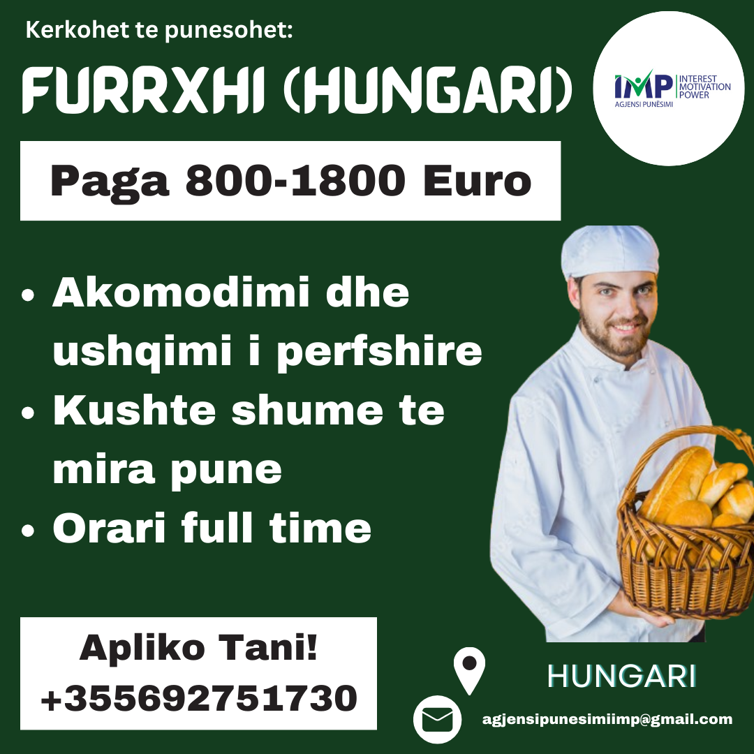 Hungari, Kerkohen Furrxhi Me Ose Pa Eksperience, Paga 800 -1800 Euro