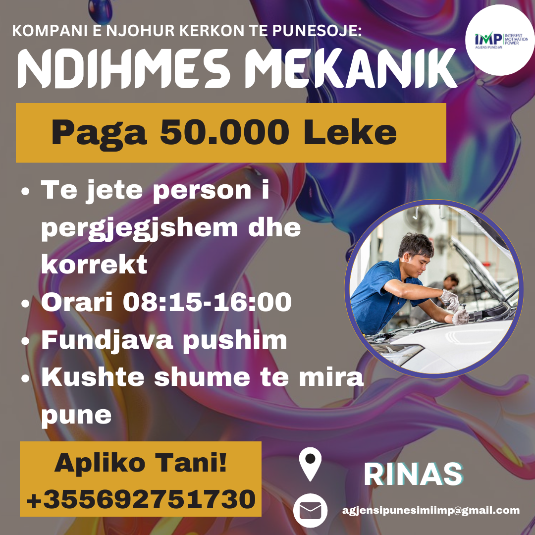 KERKOHET TE PUNESOHET NDIHMES MEKANIK, PAGA 50.000 LEKE , RINAS