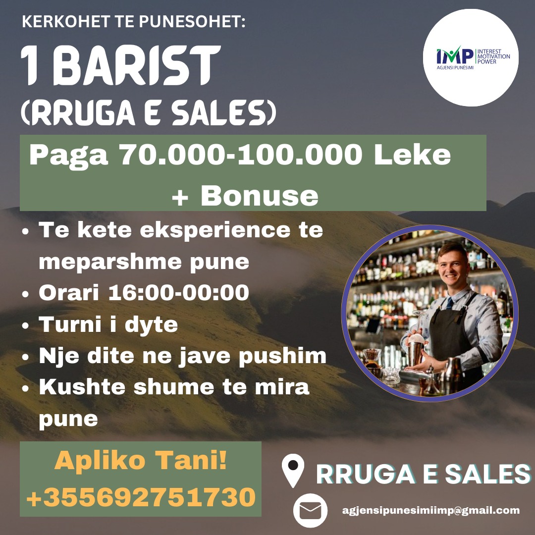 KERKOHET TE PUNESOHET 1 BARIST, PAGA 70.000-100.000 LEKE + SIGURACIONE, RRUGA E SALES