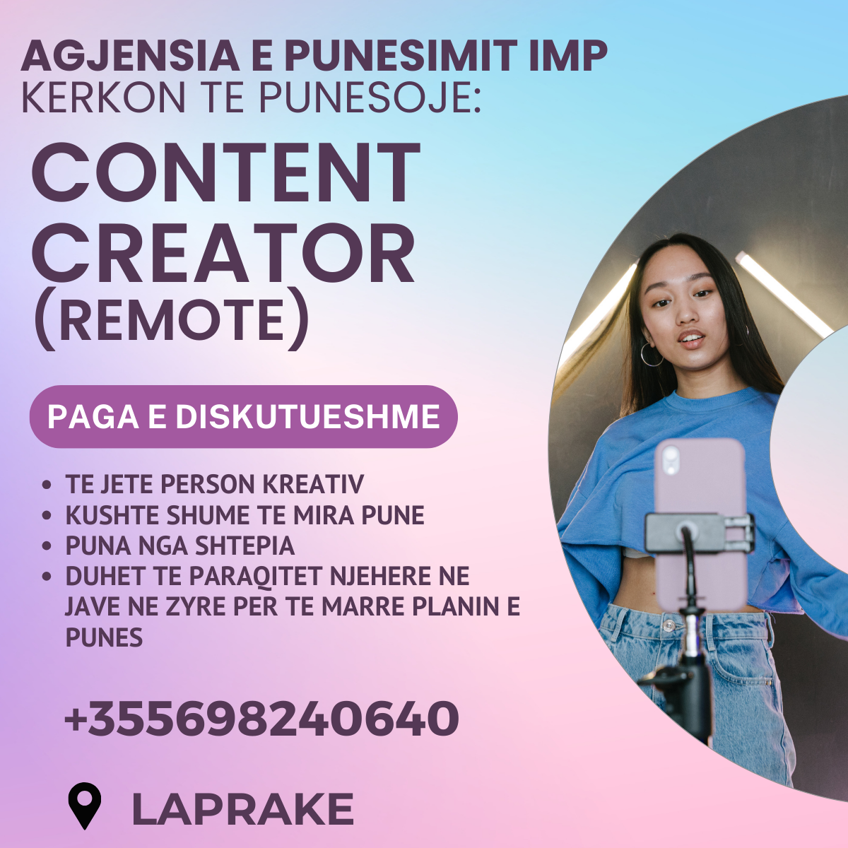 KERKOHET TE PUNESOHET CONTENT CREATOR REMOTE, PAGA E DISKUTUESHME, TIRANE