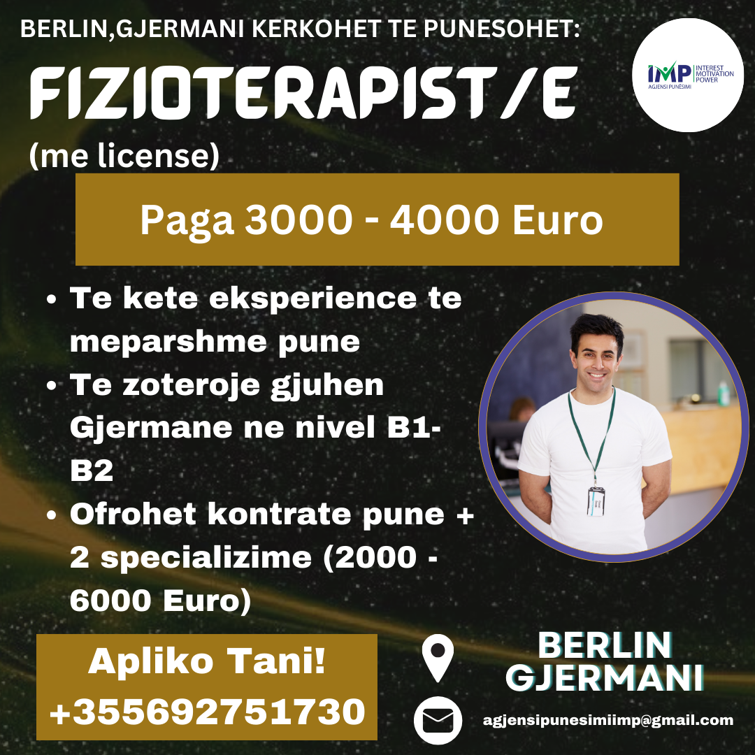 KERKOHET TE PUNESOHET FIZIOTERAPIST/E, ME LICENSE, BERLIN GJERMANI