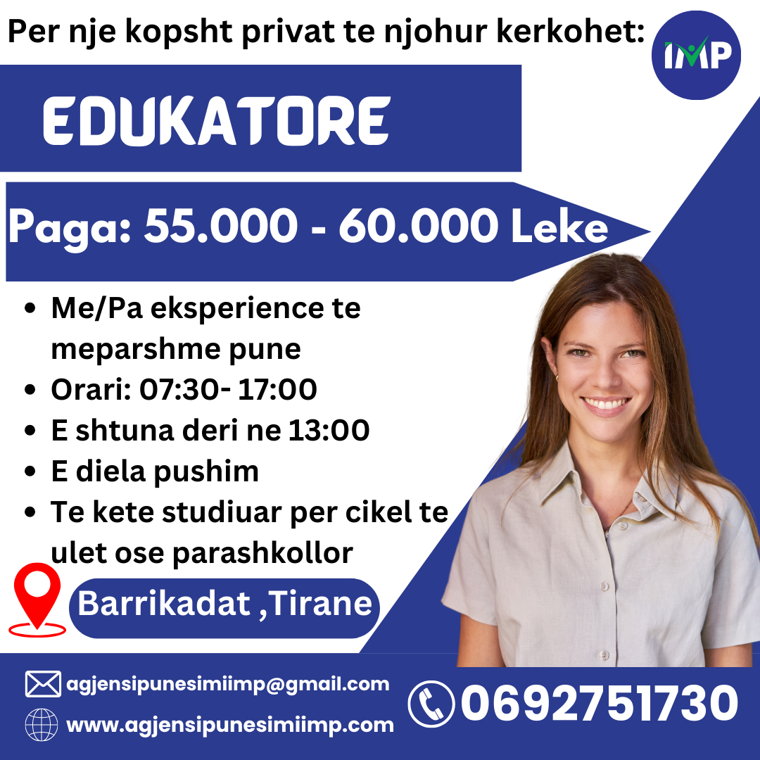 KOPSHT PRIVAT KERKON TE PUNESOJE EDUKATORE ME/PA EKSPERIENCE