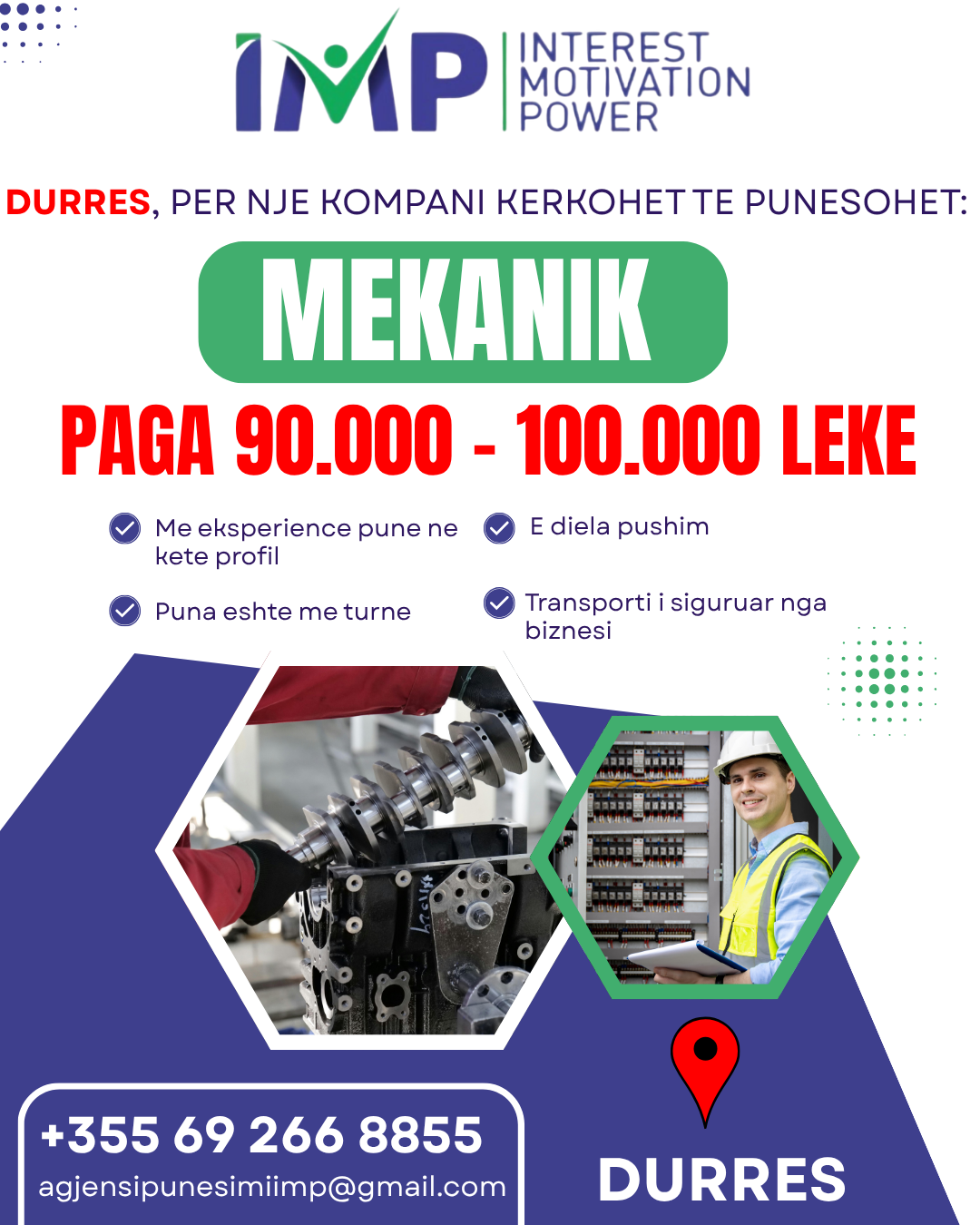 NE DURRES PER NJE KOMPANI TE NJOHUR KERKOHET MEKANIK , PAGA 70.000 - 100.000 LEKE