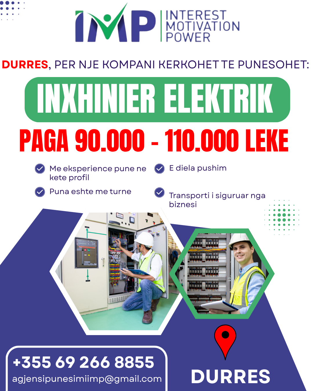 NE DURRES PER NJE KOMPANI TE NJOHUR KERKOHET INXHINIER ELEKTRIK , PAGA 90.000 - 110.000 LEKE